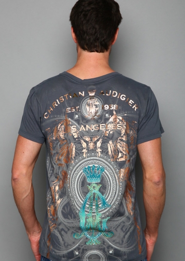 Christian Audigier. Serpent Seal Platinum V-Neck Tee. $150
