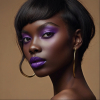 Image is a high-fashion portrait photograph featuring a person with dark skin and striking facial features